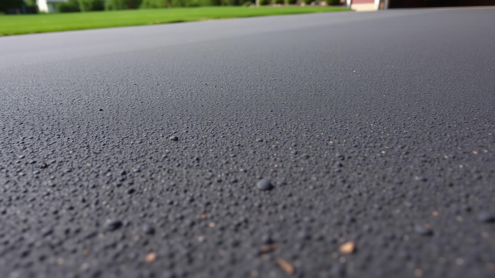 Close-up of a freshly seal coated asphalt driveway in Minnesota with a deep black finish